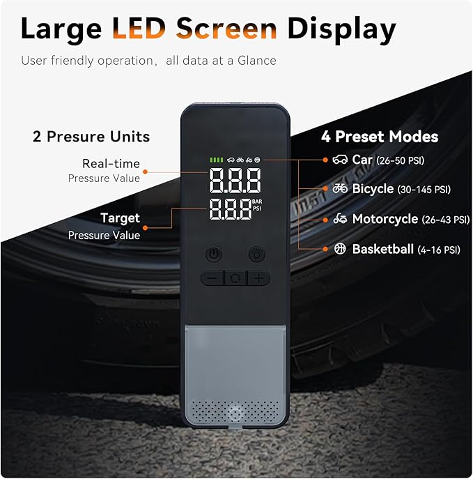 CYCPLUS Tire Inflator Portable Air Compressor - 150PSI Cordless Air Pump with Digital Tire Pressure Gauge, Auto Shut Off, DC/AC 2-in-1 for Car/Motorcycle/E-Bike/Ball