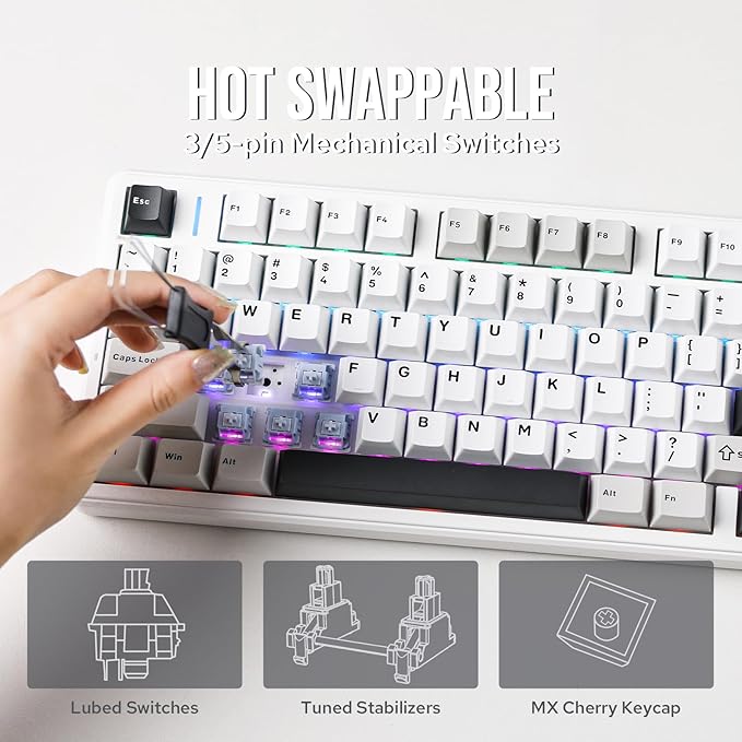 EPOMAKER X Aula F99 PRO Wireless Gaming Keyboard with 8000mAh Battery, Hot Swappable Creamy Keyboard, 2.4GHz/Type-C/BT5.0, NKRO, RGB Backlit for Win/Mac/Gaming (Black&Grey&White)