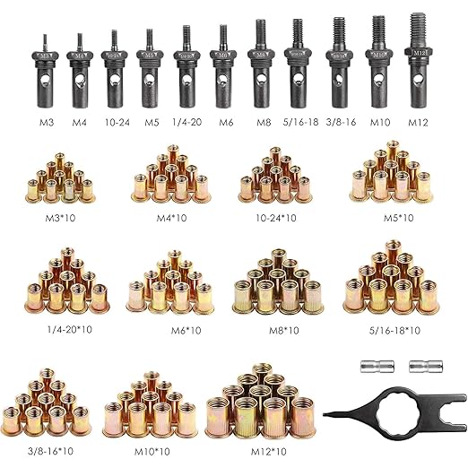 WETOLS 16" Rivet Nut Tool, Professional Rivet Nut Tool Kit with 11 Metric & Inch Mandrels M3 M4 M5 M6 M8 M10 M12, 10-24, 1/4-20, 5/16-18, 3/8-16, 110pcs Rivnuts and Blow Carry Case - WE-889