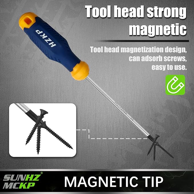 SUNHZMCKP 7-Piece Screwdriver Set, 3 Phillips and 3 Flat Screw Driver Made of S2 Steel, Screw Driver Set Kit with Wall Mount, Professional Cushion Grip and Magnetize&Demagnetize Device