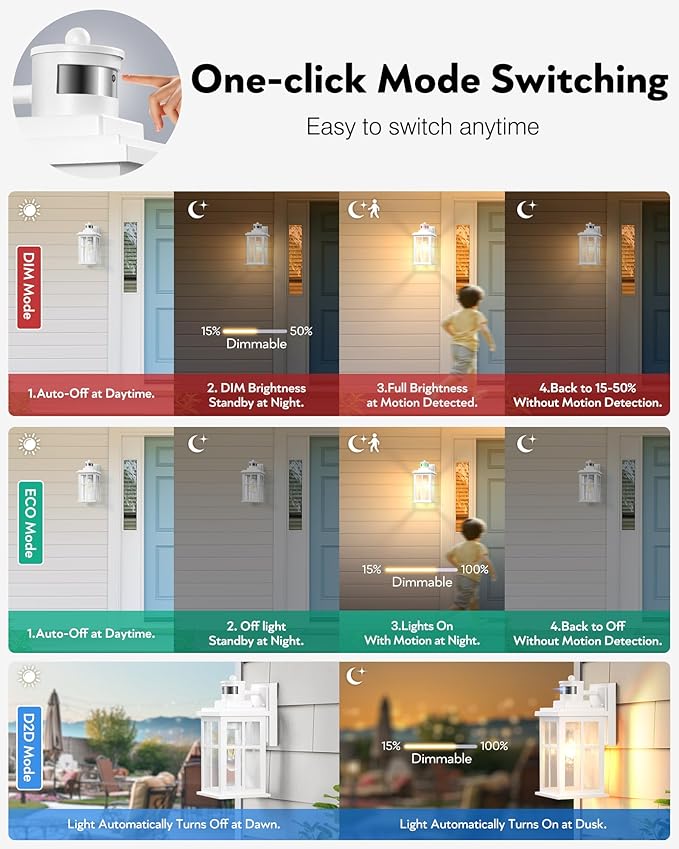 VIANIS White Motion Sensor Outdoor Wall Lights, 2 Packs Front Porch Lights Outdoor Wall Sconce Lantern, Anti-Rust Waterproof Exterior Lighting Fixtures Wall Mount, Dusk to Dawn Outside Garage Lights