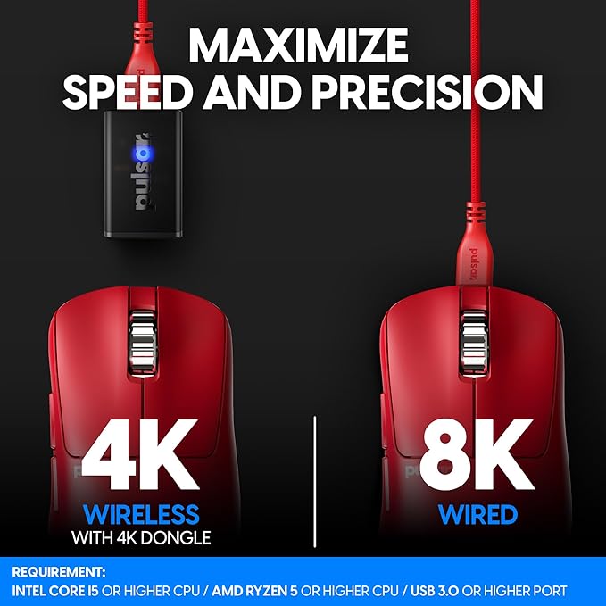 Pulsar Gaming Gears - Xlite v3 ES Wireless Gaming Mouse, Limited Edition, Ergonomic, Optical Switch, OLED Display, Driverless, PAW3395 Sensor, 100H Battery, 4K dongle Included (Medium, Red)