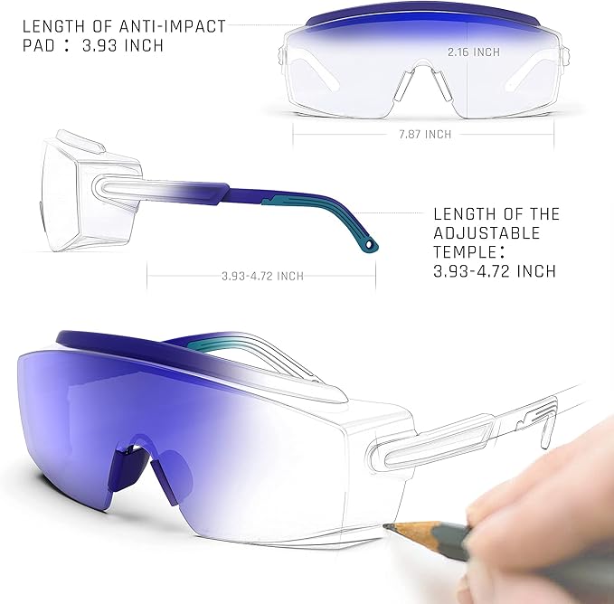 Anti Fog Safety Glasses Safety Goggles Over Glasses Protective Glasses with Anti Scratch Lenses Adjustable