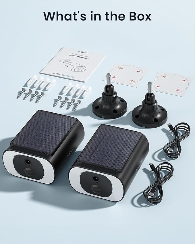 ieGeek S1 2-Pack Solar Security Cameras Wireless Outdoor, 2K 2.4Ghz WiFi Home Surveillance Camera with Embedded Solar Panel, AI Motion Sensor, Smart Alarm, Color Night Vision, Works w/Alexa