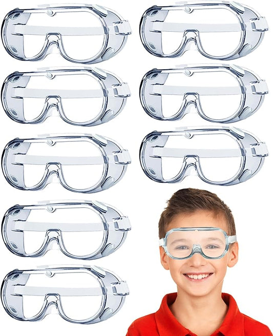 Kid Safety Goggles 8 Pack - Adjustable Lightweight Boys Girls Protective Safety Glasses Crystal Clear Eye Protection
