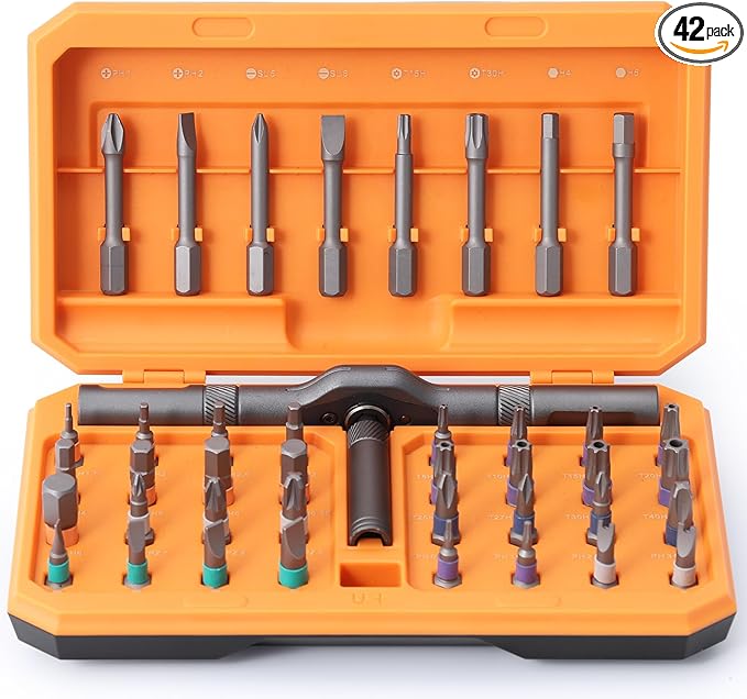 42 in 1 Magnetic Screwdriver Set, DIY Ratchet Screwdriver Set, Multi Bit Magnetic Drive Set with Detachable Ratchet Handle, Portable Compact Repair Tool Kit for Home Furniture Computer Bicycle