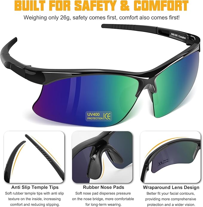 OXG Tinted Safety Glasses for Men Women, ANSI Z87.1 Unisex Safety Sunglasses Impact Resistant Protective Eyewear