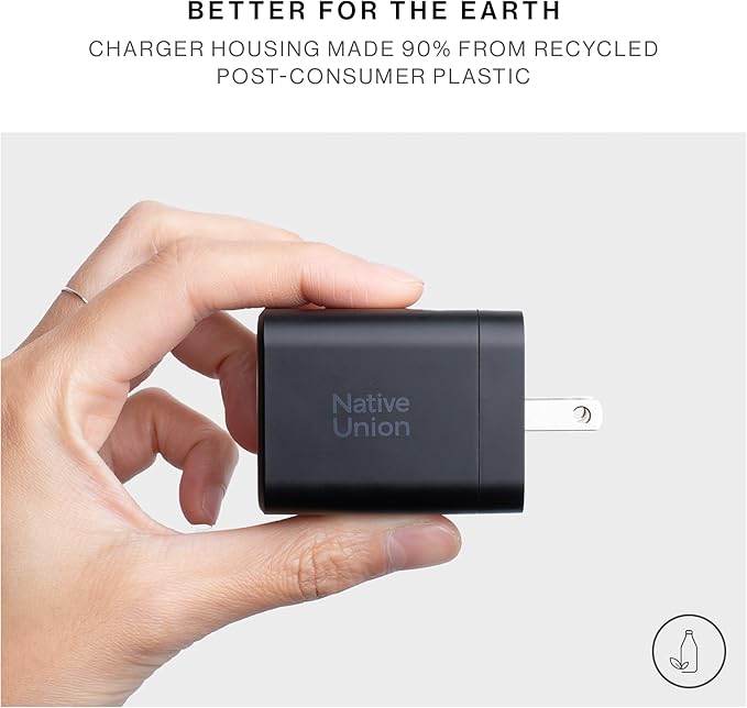 Native Union Fast GaN Charger PD 45W – Ultra-Compact Power Delivery Enabled USB-C – Made of Recycled Materials – for MacBook Air, iPads, iPhones, Pixel, Galaxy & Other USB-C Devices (White)