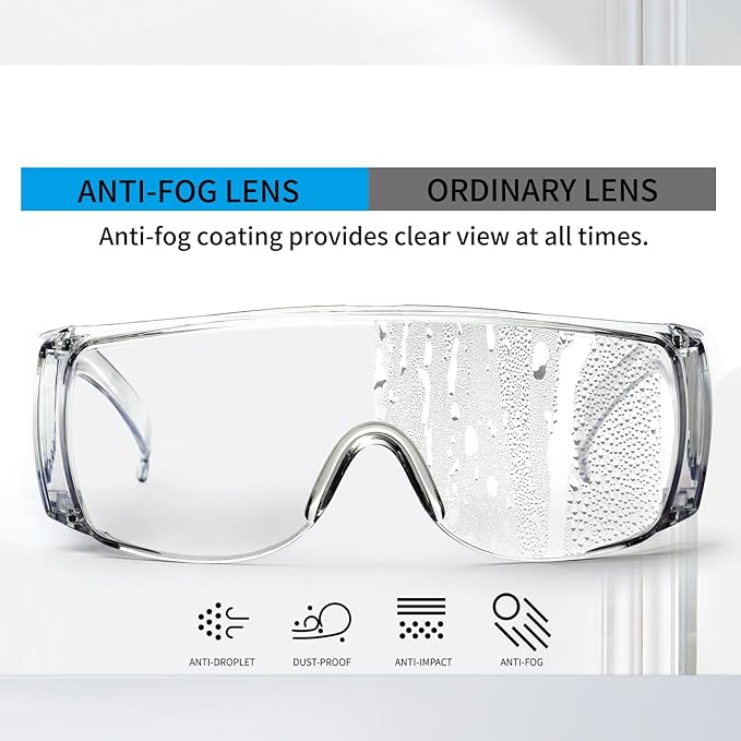 JING LEI 2 pack of Safety Glasses Anti Fog Goggles Vented Sides Shields Transparent PC Frame Spectacles for Lab Medical and Daily Use