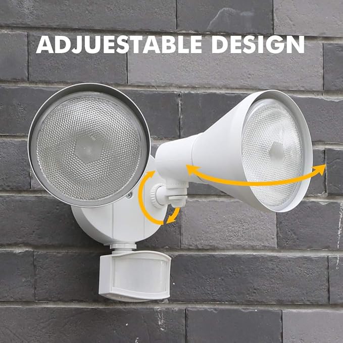 LUTEC 180-Degree 2-Head Motion-Activated Flood Light 300 Watt Halogen Motion Activated Integrated Dual-Head Floodlight Outdoor, Waterproof Exterior Security Wall Light for Patio, Garden, Yard, White