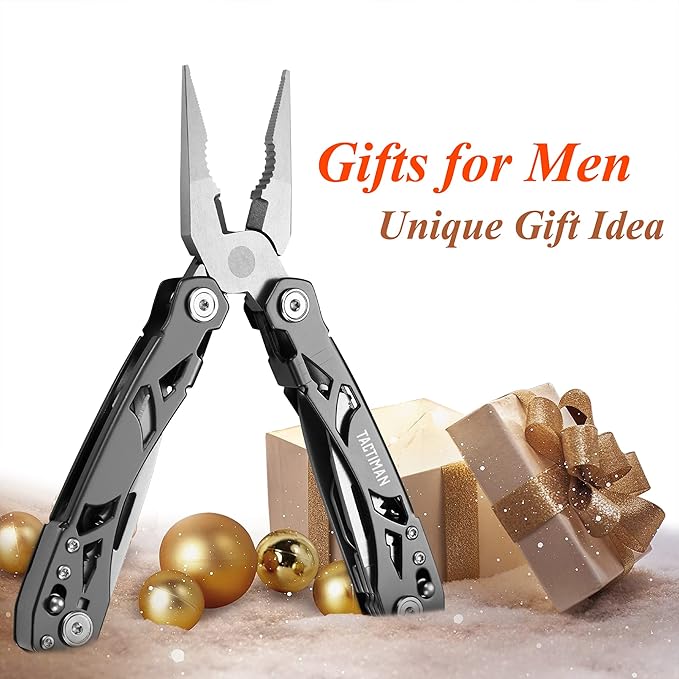 15-in-1 Multi Tool Pocket Knife, Tactical Multitool Knife Pliers, Camping Survival Gear with Knife Saw Scissors Serrated Blade Bottle Can Opener Screwdrivers Safety Lock, Unique Gifts for Men