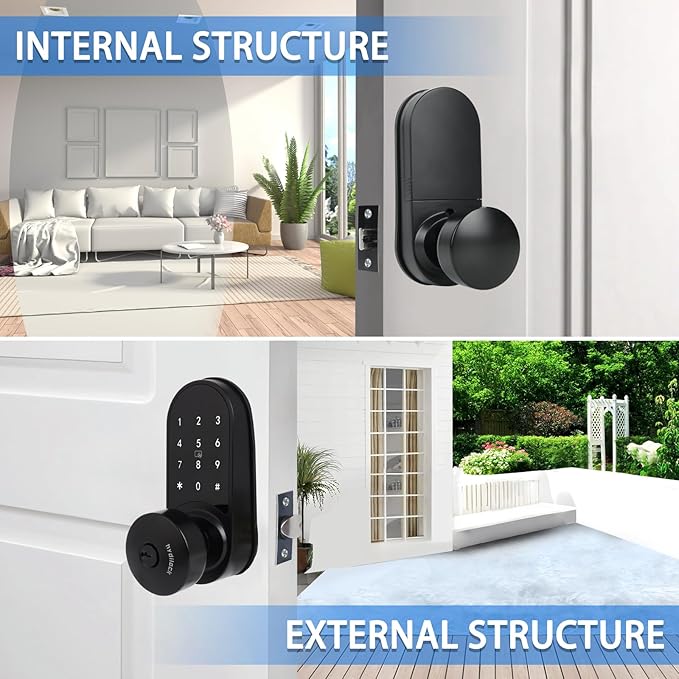 Electronic Door Lock with Touchscreens,Door Locks for Front Door, Electronic Door Knob with/IC Card/Password/Key,Digital Door Lock with Keypad