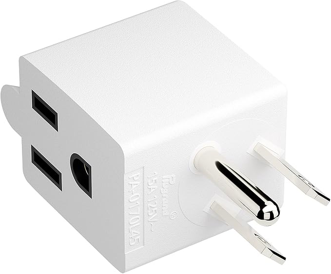 90 Degree Adaptor Left Angled Angle USA 3-Prong Male-Female Adapter,90 Degree Angled USA Male Female Power Adapter, 5-15P to 5-15R Direction Changer Space Save Adapter White PA-0170L45W