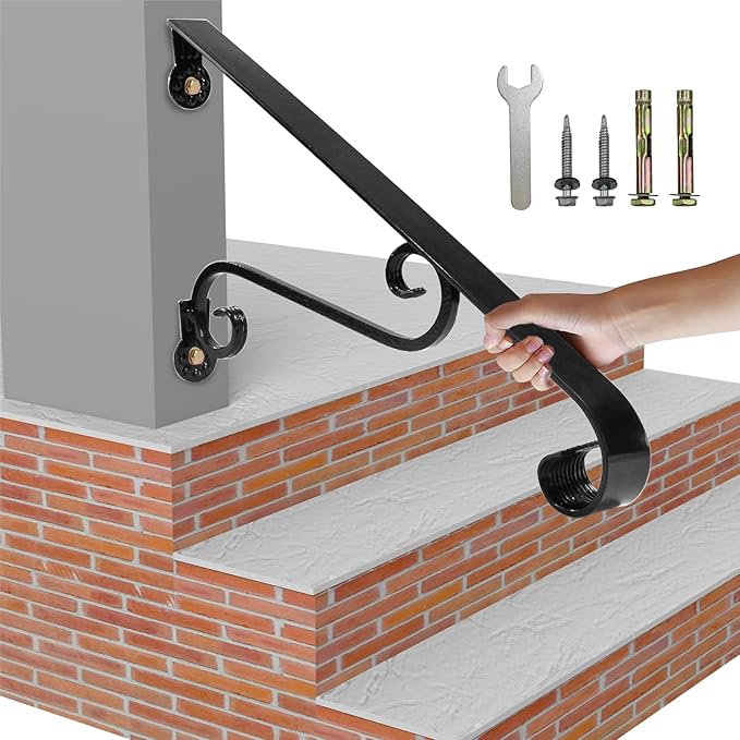 21.7" Outdoor Stair Handrails,1-2 Steps Stairs Rails-Wall Mounted Wrought Iron Hand Railing-Staircase Grab Rail-Heavy Duty Metal Art Handrail for Outdoor Steps-Porch Garage-Anti-Corrosion Carbon Steel