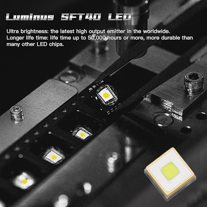 Wurkkos LED Tactical Flashlight Rechargeable - TD01 Tactical Flashlight High Lumens SFT40 LED Super Bright 2000LM - Rechargeable Flashlight with Dual Switch 2 Modes IP68 1039M Longest Range USB C