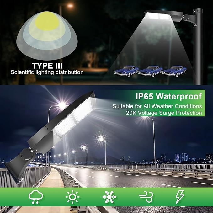 480V 150W LED Parking Lot Light, 5000K 21000LM LED Shoebox Area Light (500W HID/HPS Equiv.) with Direct Arm Mount, Dimmable Commercial Street Lighting with 20KV Surge Protection, UL DLC Listed