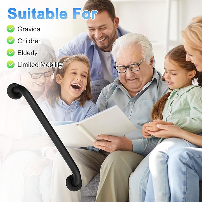 2-Pack 16 Inch Anti Slip Grab Bars for Bathtubs and Showers, Stainless Steel Safety Shower Handle for Bathroom/Toilet/Seniors/Elderly Assist Bath Handle [Black]