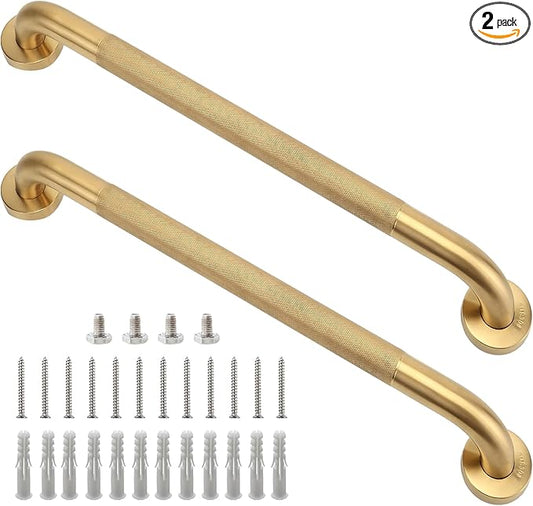 Shower Grab Bar, 2 Pack 24 Inch Gold Bathroom Grab Bar, 1.25" Diameter 304 Stainless Steel Anti-Slip Grab Bars for Bathtubs and Showers, Handicap Shower Grab Bar for Seniors Elderly