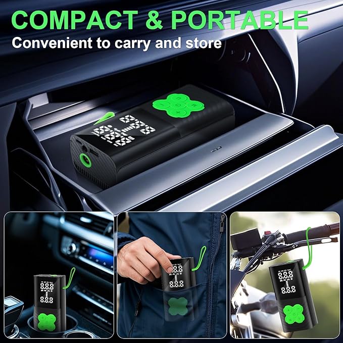 FUN-DRIVING Portable Air Compressor Tire Inflator Air Pump for Car Tires with Tire Digital Pressure Gauge 150PSI 16000mAh for Car, Bike, Motorcycle, Ball
