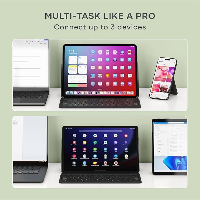 Satechi OntheGo Bluetooth Keyboard with Adjustable Stand, Connect up 3 Devices, USB C Rechargeable Battery, Compact and Portable Keyboard for iPad, Tablet – Black