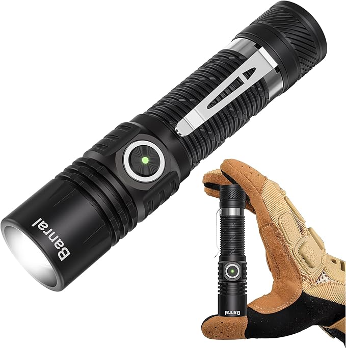 Rechargeable Tactical Flashlights, High Lumens Small Mini USB-C LED Flashlight, Compact EDC Flash Light, 4 Modes&Memory Function, Waterproof Pocket Lights for Home,Camping,Emergency (1, Black)