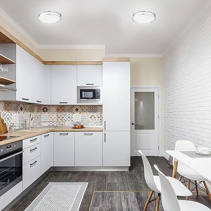 LUNABODE 18-Inch Double Ring Dimmable LED Flush Mount Ceiling Light, 20W, 5CCT 2700K-5000K,1400lm, Brushed Nickel Finish Steel, ETL Listed (2 Pack)