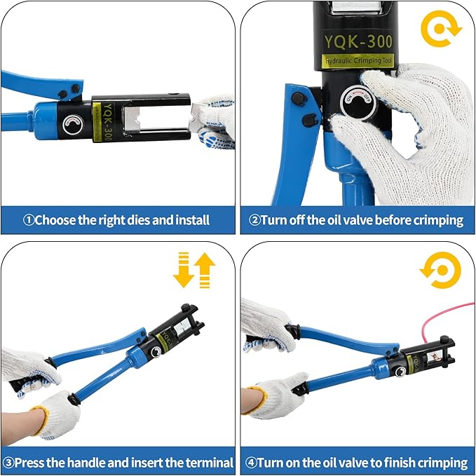 16T Hydraulic Battery Cable Crimper 8 AWG to 600 MCM Hydraulic Crimping Tool Cable Lug Crimper Electrical Terminal Wire Crimper with 13 Pairs of Dies Kit, Blue