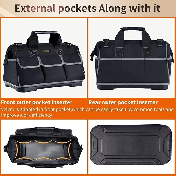 22-inch Wide Mouth Tool Bag with Water Proof Molded Base, Waterproof Tool Organizer Bag for Men with Adjustable Shoulder Strap (22INCH)