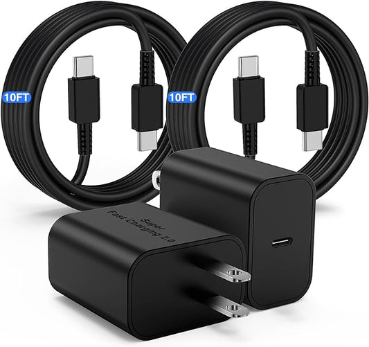 45W USB-C Charger for Samsung Charger Fast Charging, Type C Charger Block &10FT USBC to USBC Cable 2Pack for Galaxy S24 Ultra/S24+/S23 S22 S21 Ultra/Plus, iPad Pro/Air/Mini, Android Phone Charger Cord