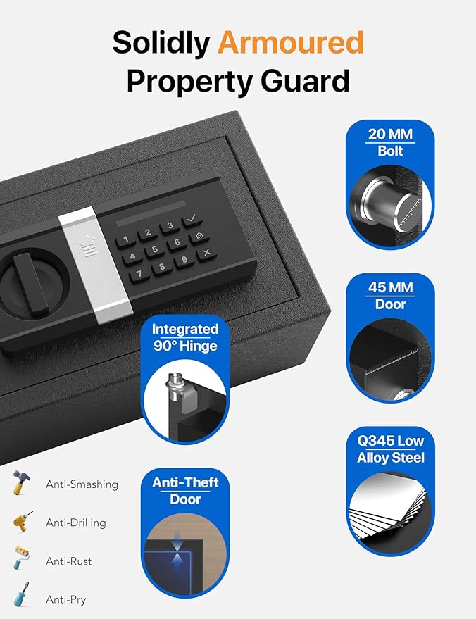 FORFEND Smart Home Safe | WiFi Safebox App Lock/Alarm | Voice Command, Kidnap Alarm, Tamper Detect, Frozen Mode, Sub Account| Digital Safes Anti Theft