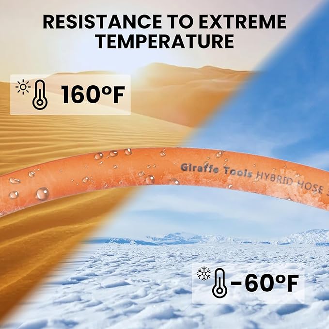 Giraffe Tools Air Hose, 3/8 inch x 25 ft Air Compressor Hose, 1/4 in. MNPT Fittings, Hybrid 300 PSI, Kink Resistant, Lightweight Lead-in Air Hose, All-Weather Flexibility, Orange