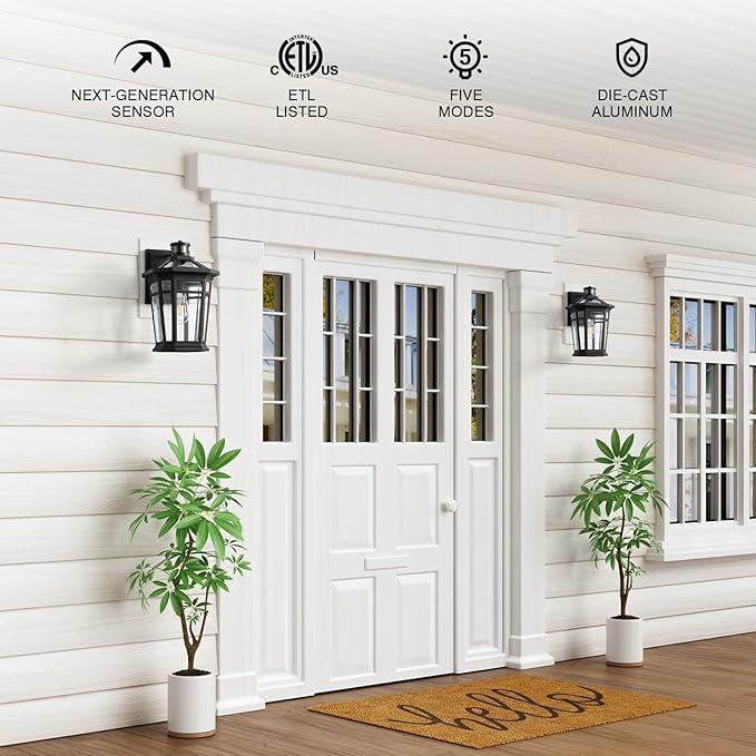 VIANIS Large Black Motion Sensor Outdoor Lights, Adjustable Sensing Range Exterior Lighting Fixtures, Aluminum Dusk to Dawn Outdoor Lighting Waterproof, Porch Lights Wall Mount for Garden,Front Door