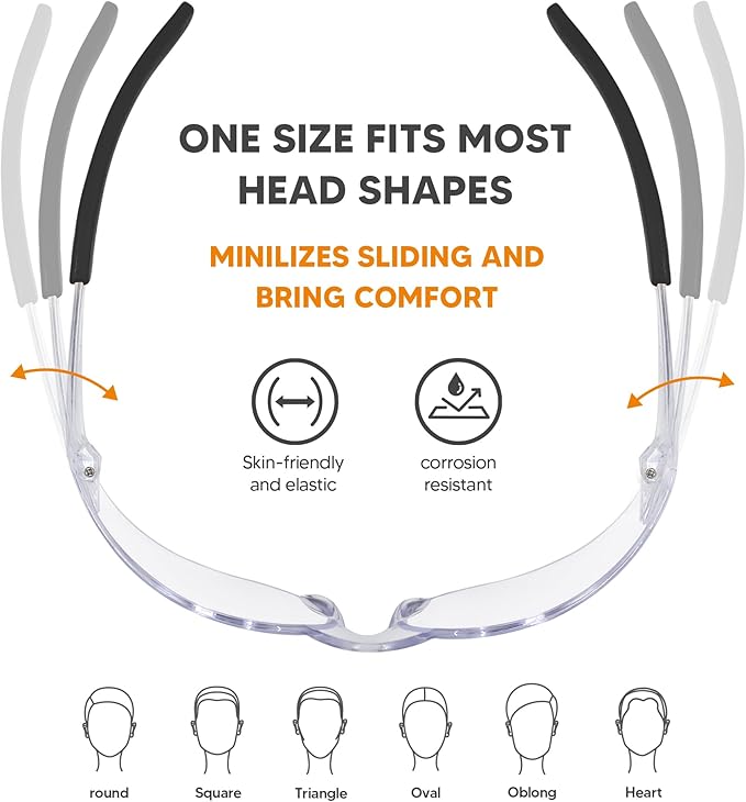 Clear Safety Glasses 24PK, Protective Eyewear Polycarbonate Lens with Rubber Temples ANSI Z87.1 Anti-Scratch Impact Resistant Eye Protection for Work, Lab, Construction Clear Lens/Black Frame