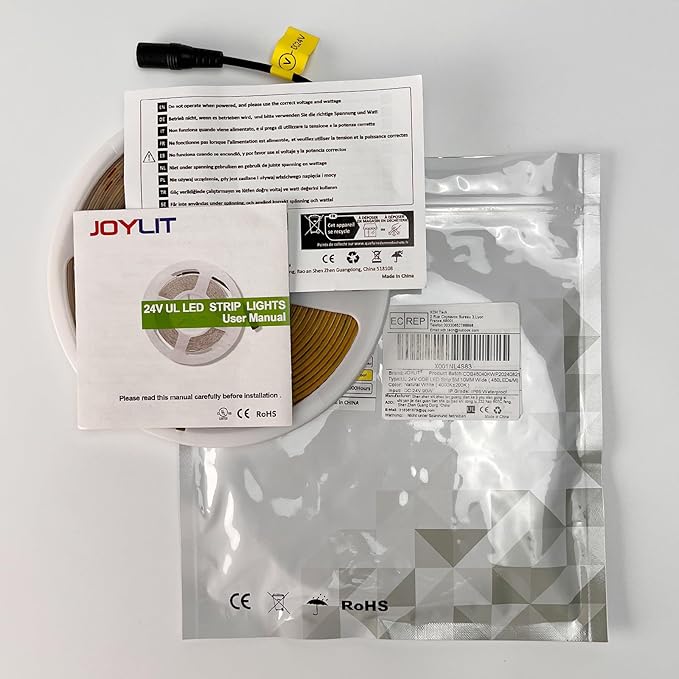 JOYLIT 24V COB LED Strip Lights Waterproof 4000K 550LM/FT Super Bright 16.4ft 2400LEDs CRI 95+, UL PRO 90W Dimmable Natural White Adhesive LED Tape for Commercial, Residential