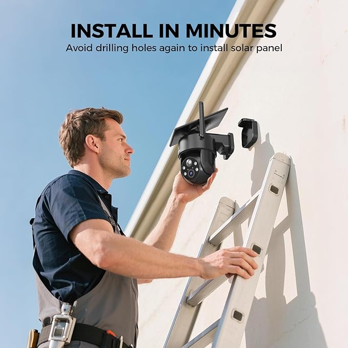 2K 2.4g WiFi Security Cameras Wireless Outdoor, 360° View Solar Cameras for Home Security, Color Night Vision, AI Detection, 2-Way Audio, Spotlight Siren Alarm, SD/Cloud Storage