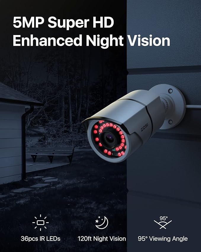 ZOSI 16Channel 4K PoE Home Security Cameras System,8MP 16CH H.265 CCTV NVR with Hard Drive 4TB and 16 x 5MP Surveillance PoE IP Cameras Indoor Outdoor,120ft Night Vision,Remote Access,24/7 Recording