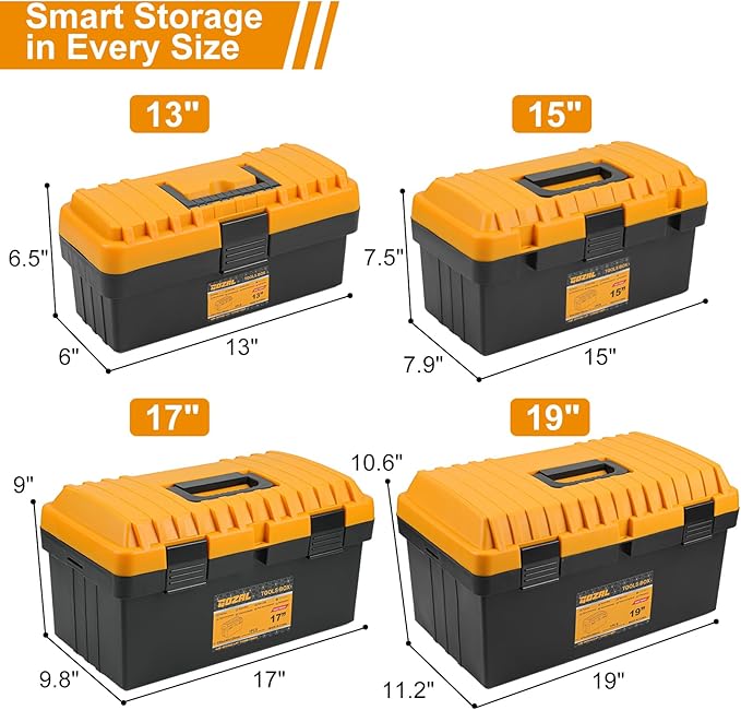 4-in-1 Toolbox Set – Stackable Tool Box Organizer with Removable Tray, Durable Tool Storage for DIY, Home Repair, Garage Tool Box, RV and Student Use (13/15/17/19 Inch)