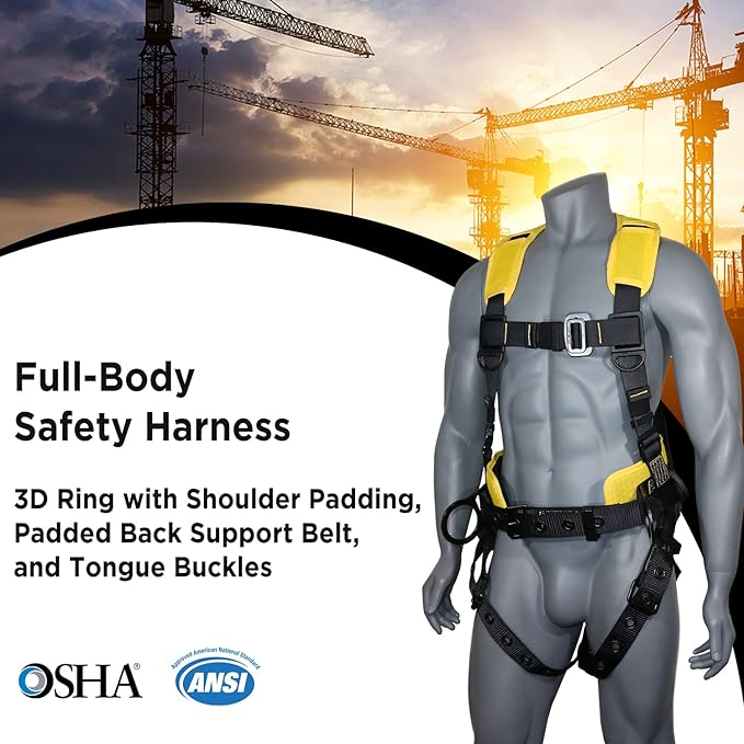AFP Demon Fall Protection Comfortable Safety Harness (OSHA/ANSI PPE), Harness for Men Construction, Safety Harness Fall Protection Kit