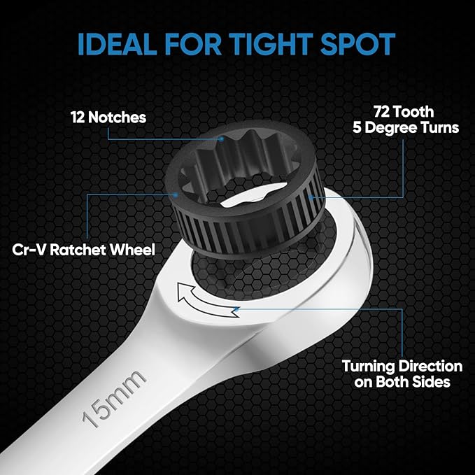 TICONN Ratcheting Wrench, Professional Slim Profile Mechanic Cr-V Ratchet Wrench 17mm (Metric)