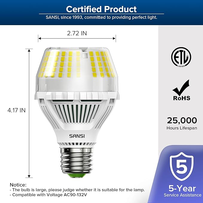 SANSI Dimmable LED Light Bulb 150 Watt Equivalent, A19 2500 Lumens 5000K Daylight Bright White Bulb Ceramic Technology, E26 Base, 22.5 Years Lifespan, 17W Energy Saving Light Bulbs for Home Kitchen