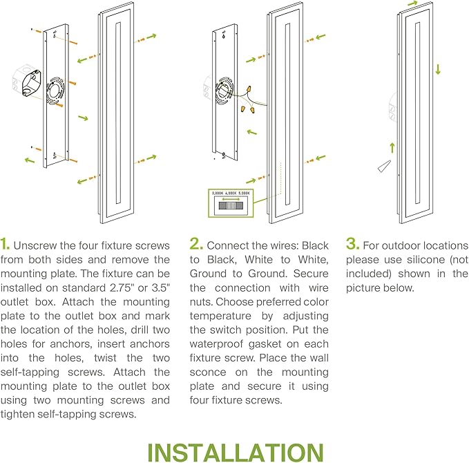 ASD LED 36" Long Wall Mount Light Fixture, Outdoor & Indoor Linear Sconce | 3CCT, Dimmable, Waterproof, Anti-Rust, ETL Listed | 30W 1850LM 3000-5000K 100-277V | Exterior Porch Lighting | Black