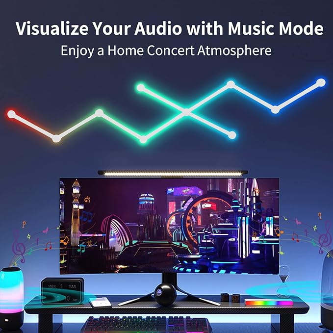 Smart WiFi RGB LED Wall Light Lines 16M+ Color LED Dimmable Music Sync Gaming Room, Bedroom, Led Home Wall Decor Light Bars Kit Compatible with Alexa and Google Assistant (9 LED Light Lines)