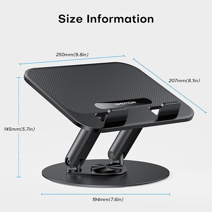 OMOTON Laptop Stand for Desk with 360° Rotating Base, Ergonomic Laptop Riser for Collaborative Work, Easy Storage, Fits MacBook/All Laptops up to 14 inches, Black
