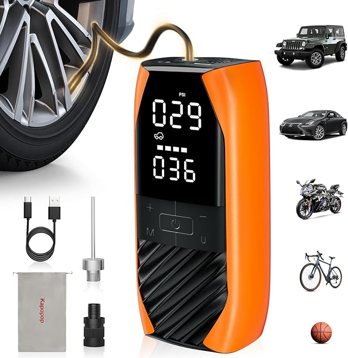 K1 Tire Inflator Portable Air Compressor,4X Faster 20000mAh Cordless Air Pump with Pressure Gauge,150 PSI Wireless Car Tire Inflator, Portable Air Pump for Car Tires, Bikes, Motorcycles,Balls
