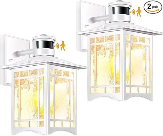 2 Pack White Outdoor Wall Lights with Motion Sensor - Dusk to Dawn Lighting, Modern LED Exterior Light Fixture - Porch Lantern for House Garage - Anti-Rust Outdoor Wall Sconce