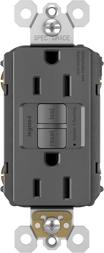 Legrand radiant 1597BKCCD12 15 Amp GFCI Self Test Decorator Duplex Outlet, Black (1 Count)