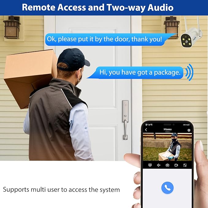 Hiseeu Solar Powered Wireless Security Camera System Outdoor, 10CH 4K NVR, AI Human Detection, 2-Way Audio, 4MP Security Solar Battery Cameras with Color Night Vision, IP66 Waterproof, 1TB HDD
