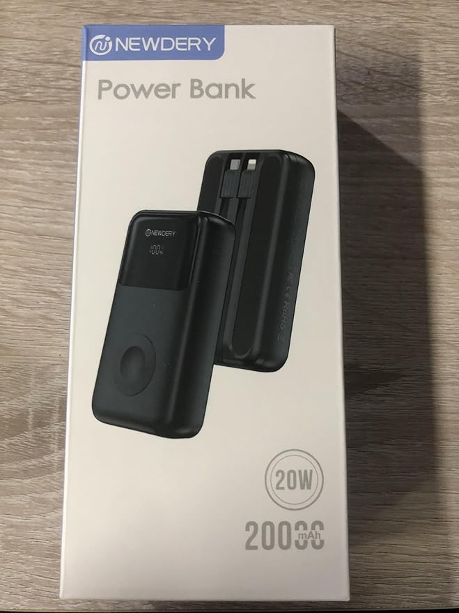 NEWDERY 20000mAh Portable Charger for Apple Watch, Power Bank Built-in Cables, PD 20W Fast Charging Travel Battery Pack with USB C Cable for All iWatch, iPhones, iPad, Samsung More Phones Tablets