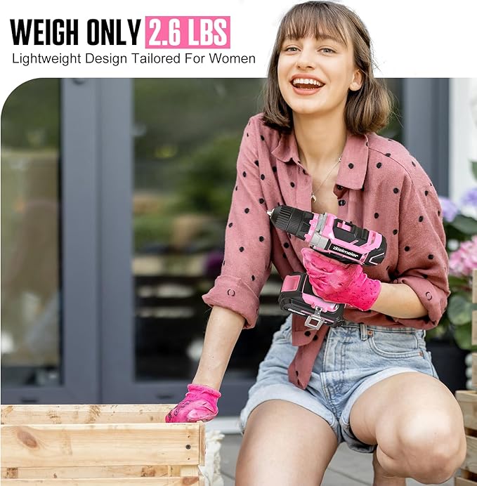 20V 236Pcs Cordless Pink Drill Set - Essential Women's Pink Tool Set, Lady's Basic Home Tool Kit with Pink Tool Bag - All in One Pink Tool Kit Ideal for DIY, Home Improvement
