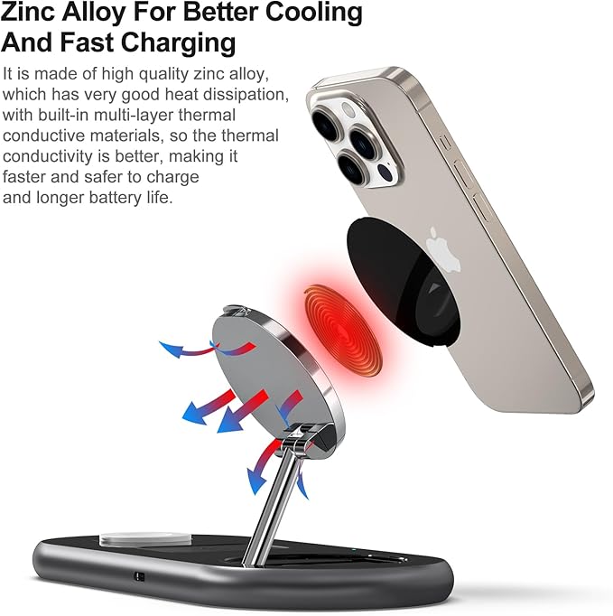 3 in 1 Charging Station for Apple Devices, Faster Mag-Safe Charger Stand, Magnetic Wireless Charger Station for iPhone 16 15 14 13 12 Series, for iWatch Ultra 10 9 8 7 SE 6 5 4 3, for AirPods (Black)